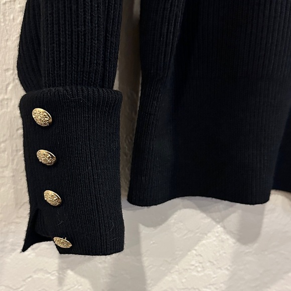 Veronica Beard Black V-Neck Ribbed Sweater with Gold Buttons size XL - Picture 4 of 4